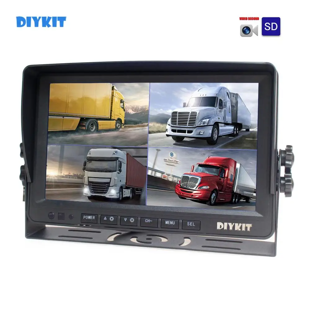 

DIYKIT 4PIN 9inch AHD IPS 4 Split Quad LCD Screen Car Rear View Monitor Max Support 1080P AHD Camera Video Recording