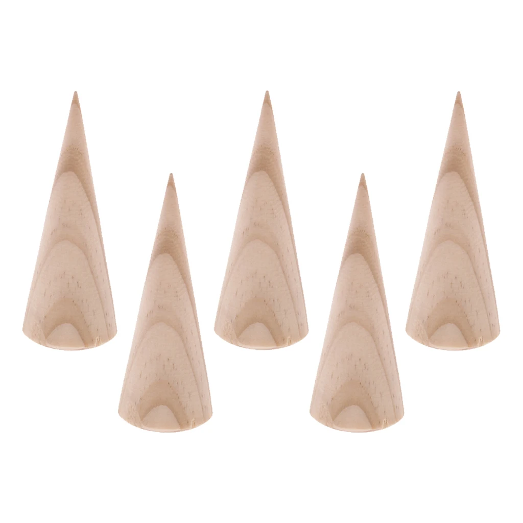 5 Pieces 8cm Unfinished Wooden Ring Display Stand Cone Shape Display DIY Crafts 5 Pieces 8cm Unfinished Wooden Ring Display Stand Cone Shape Display DIY Crafts