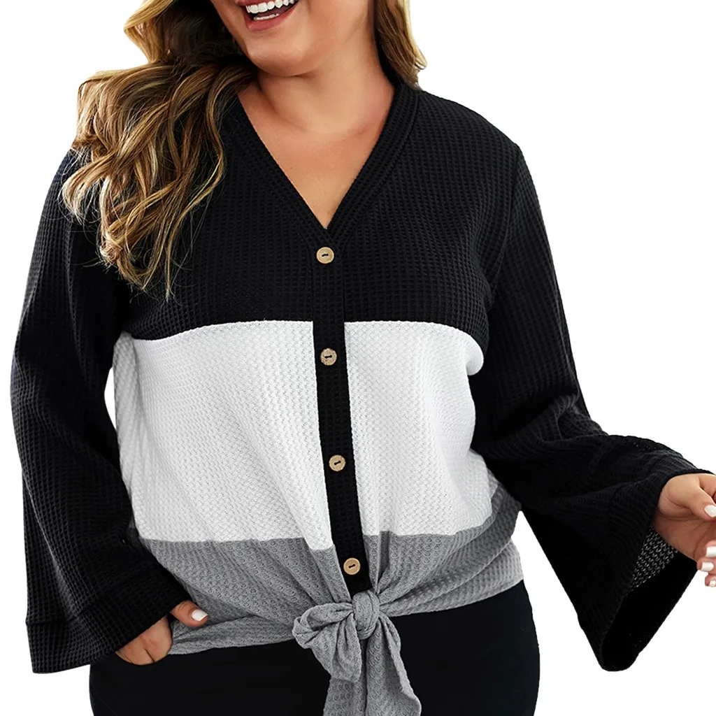 YOUYEDIAN Women's lace up sweater stitching with button Fashion Plus Size Stitching Button Knot Long Sleeve Top Sweater#820G35
YOUYEDIAN Women's lace up sweater stitching with button Fashion Plus Size Stitching Button Knot Long Sleeve Top Sweater#820G35