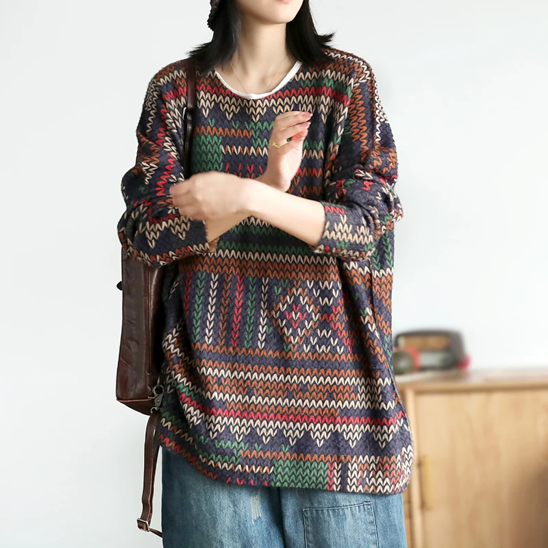 Women Loose Print Fake Mink Cashmere Print Sweaters Ladies Autumn Spring Knitted Tops Pullovers Female 2019 Retro Knitwear 
Women Loose Print Fake Mink Cashmere Print Sweaters Ladies Autumn Spring Knitted Tops Pullovers Female 2019 Retro Knitwear