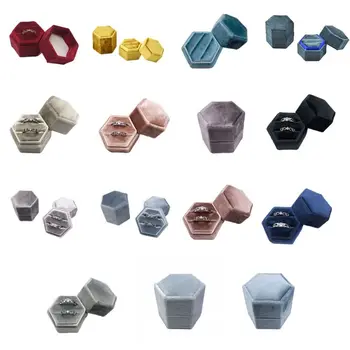 Hexagon Velvet Ring Box Double Ring Display Holder with Detachable Lid Ring Box Holder for Wedding Ceremony 
Hexagon Velvet Ring Box Double Ring Display Holder with Detachable Lid Ring Box Holder for Wedding Ceremony
