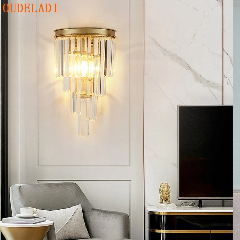 

Luxury Multi-layer Crystal Wall Lamp Gold Black Modern Living Room Background Wall sconce Villa Bedroom Corridor decor Luminaire