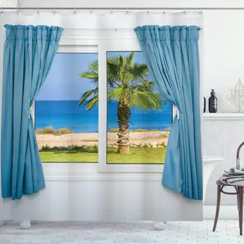 Palm Tree Shower Curtain, Blue Curtains White Walls Sunny Day Shore Palm Tree Island View Horizon Rest, Cloth Fabric Bathroom
Palm Tree Shower Curtain, Blue Curtains White Walls Sunny Day Shore Palm Tree Island View Horizon Rest, Cloth Fabric Bathroom