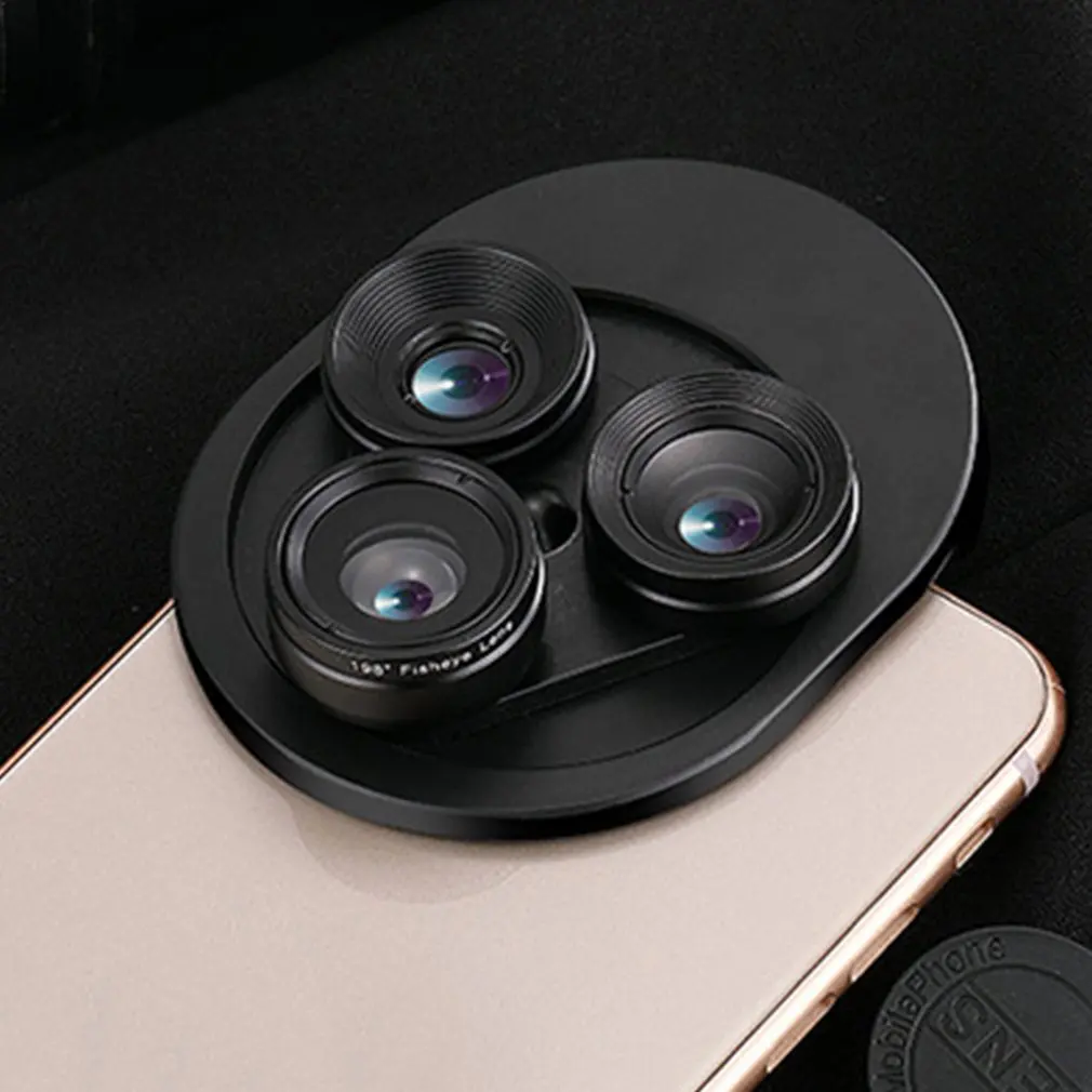 3 In 1 Mobile Phone Lens Set Professional Integral Turntable External Use Wide Angle + Fish Eye + Macro Camera Lens Set
3 In 1 Mobile Phone Lens Set Professional Integral Turntable External Use Wide Angle + Fish Eye + Macro Camera Lens Set