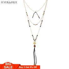 חום & משלוח Boho זהב שרשרת זכוכית חרוזים פרינג 'טאסל תליון שרשרת לנשים רב שכבתי צווארון בוהמיה תכשיטי מתנה סיטונאי(China)