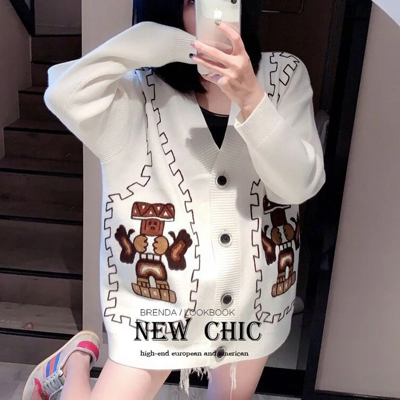 Cardigan Sweaters Fashion Robot Embroidery Loose V-neck Knit Cardigan Sweater Women Coats
Cardigan Sweaters Fashion Robot Embroidery Loose V-neck Knit Cardigan Sweater Women Coats