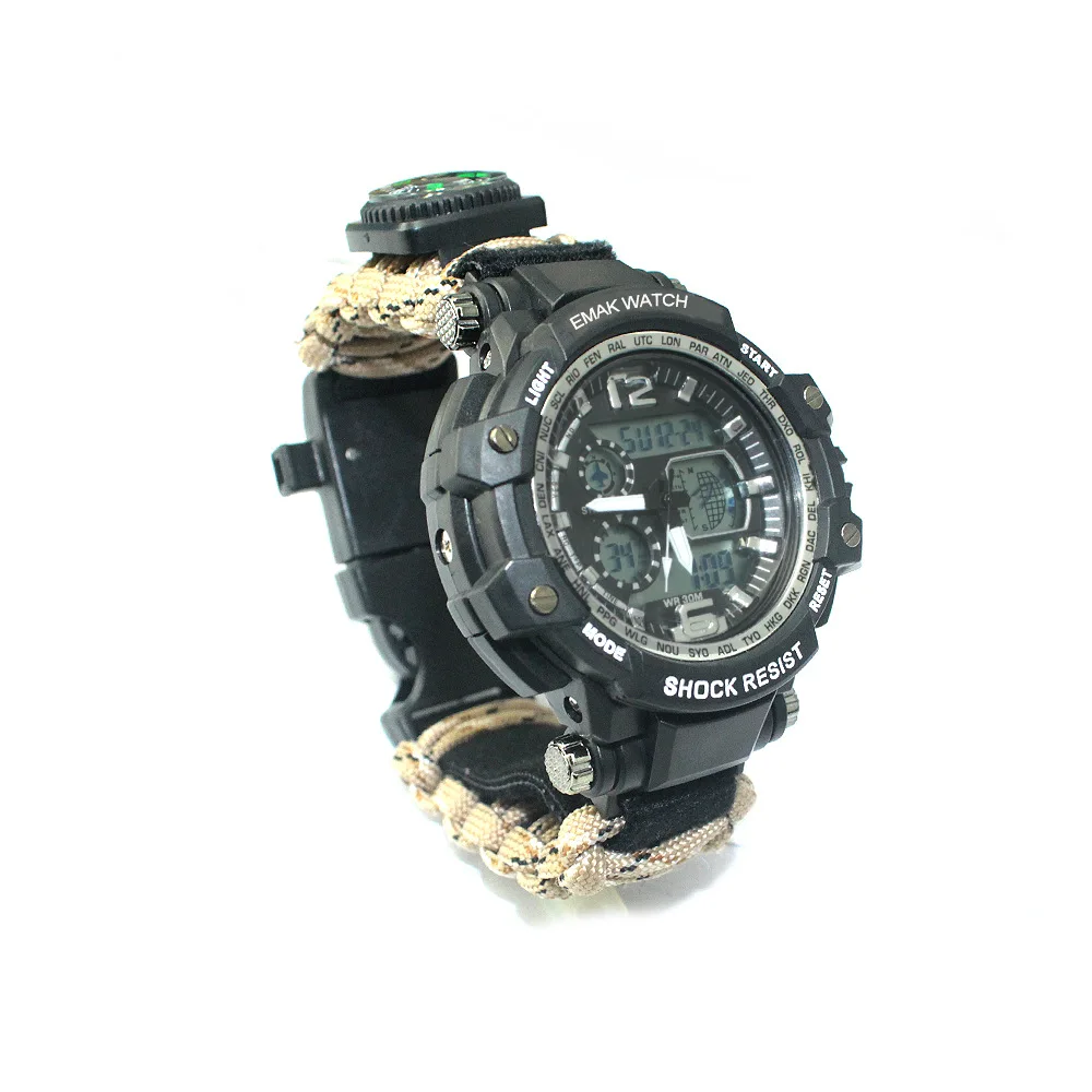 EM-180 Outdoor Mountain Climbing Camping Multi-functional Watch Hand-woven Waterproof Double Inserts Night Light Umbrella Rope W
EM-180 Outdoor Mountain Climbing Camping Multi-functional Watch Hand-woven Waterproof Double Inserts Night Light Umbrella Rope W