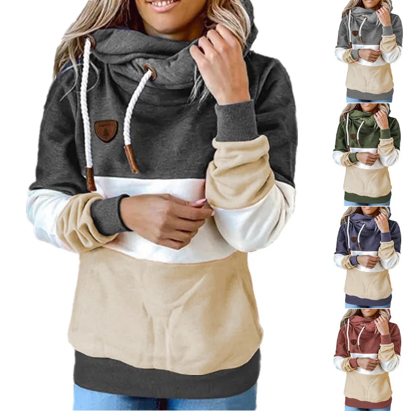 2021 European and American autumn and winter new women's clothing stitching hooded sweater loose top
2021 European and American autumn and winter new women's clothing stitching hooded sweater loose top