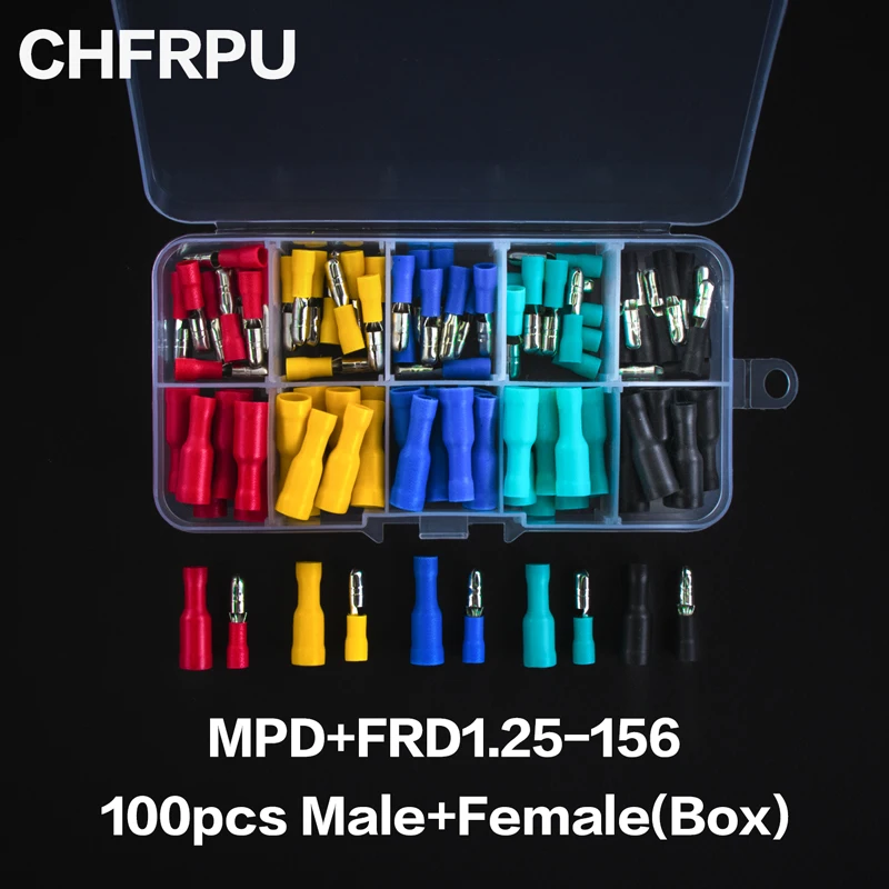 100pcs bullet type Insulated Electrical Connector,Crimp Terminals,Male Female Wire Connector FRD MPD 1.25-156 5 color mix
100pcs bullet type Insulated Electrical Connector,Crimp Terminals,Male Female Wire Connector FRD MPD 1.25-156 5 color mix