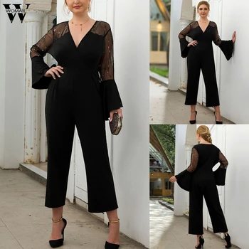 Women Jumpsuit Elegant Contrast Mesh Embroidered Stitching Flared Sleeve Jumpsuit office Club party Wide Leg Jumpsuit plus size
Women Jumpsuit Elegant Contrast Mesh Embroidered Stitching Flared Sleeve Jumpsuit office Club party Wide Leg Jumpsuit plus size