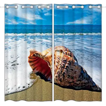 HommomH blackout curtains (2 panels) top grommet bedroom type high-quality fabric curtains white beach & conch 
HommomH blackout curtains (2 panels) top grommet bedroom type high-quality fabric curtains white beach & conch