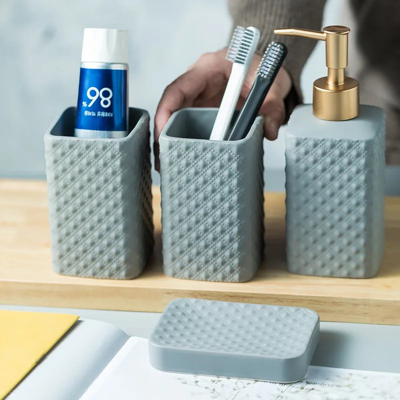 Nordic Ceramic Sanitary Ware Bathroom Mouthwash Toothbrush Cup Set Bathroom Set Wash Accessories Toothbrush Holder Lotion Bottle
Nordic Ceramic Sanitary Ware Bathroom Mouthwash Toothbrush Cup Set Bathroom Set Wash Accessories Toothbrush Holder Lotion Bottle
