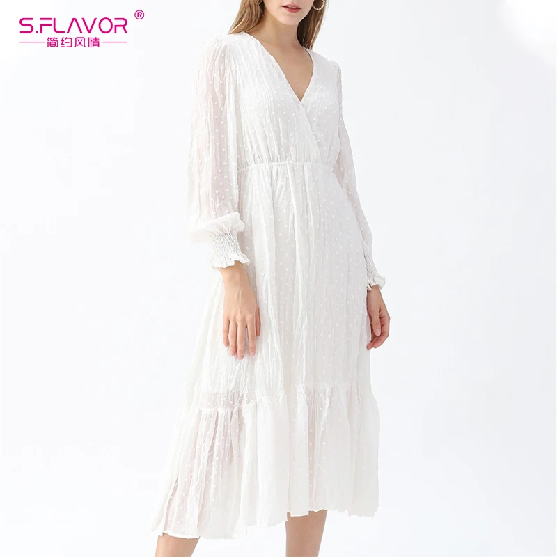 S. FLAVOR Новое Элегантное шифоновое ТРАПЕЦИЕВИДНОЕ платье в горошек женское