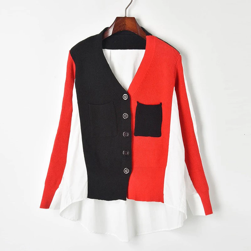 Patchwork Hit Color Women Sweater Long Sleeve V Neck Pocket Female Cardigans Oversized OL Open Stitch Sweaters Women
Patchwork Hit Color Women Sweater Long Sleeve V Neck Pocket Female Cardigans Oversized OL Open Stitch Sweaters Women