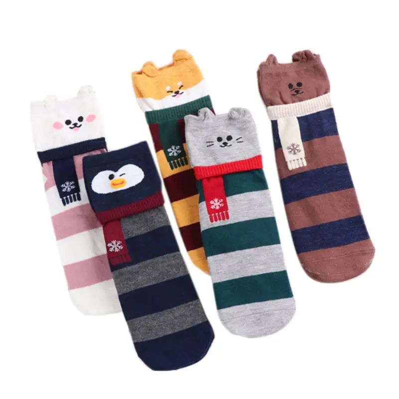 5 Pairs Women Kawaii 3D Ears Cartoon Animal Striped Ankle Socks Dog Rabbit Bear Penguin Scarf Print Autumn Winter Warm Cotton
5 Pairs Women Kawaii 3D Ears Cartoon Animal Striped Ankle Socks Dog Rabbit Bear Penguin Scarf Print Autumn Winter Warm Cotton