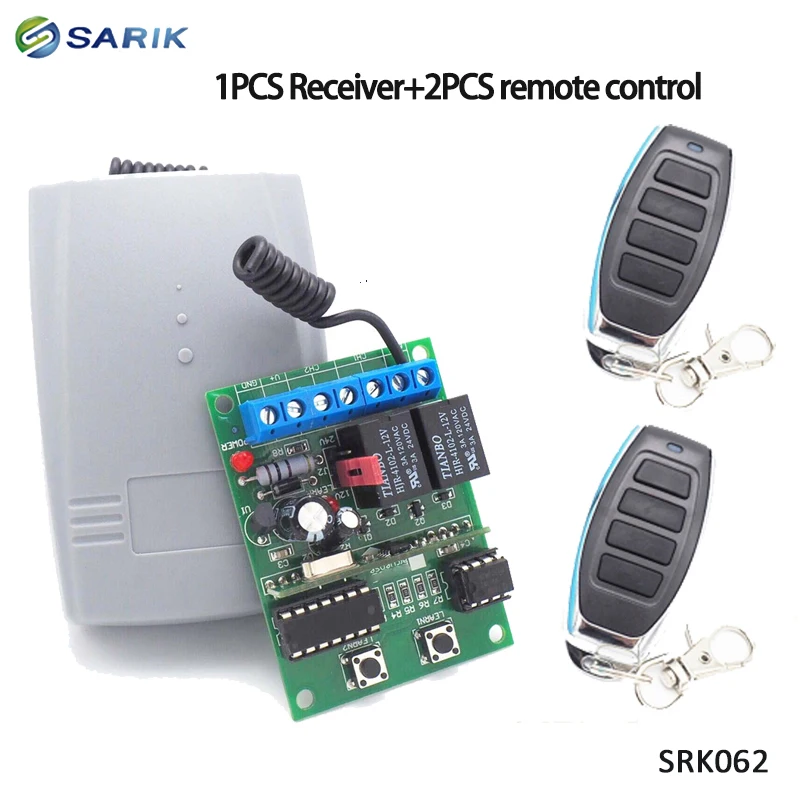 

2 Channel 12V 24V DC RF Receiver Rolling Code Transmitter Command Garage Gate Motor Receiver 433.92 mhz with remote control