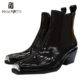 Prova Perfetto Women Boots Square Metal Toe Chunky Heel Botas Mujer Genuine Leather Elastic Band Ankle Boots Zapatos De Mujer
Prova Perfetto Women Boots Square Metal Toe Chunky Heel Botas Mujer Genuine Leather Elastic Band Ankle Boots Zapatos De Mujer
