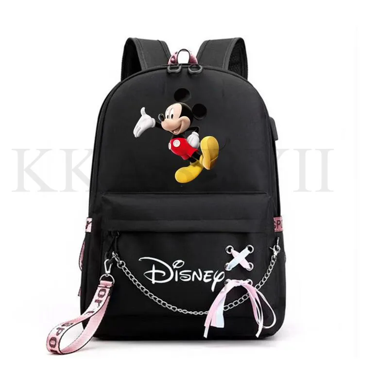 Фото Disney Backpack Travel Bag Mickey School Usb Charging Oxford Chain Teenagers Laptop Mochilas birthday Gift | Багаж и сумки