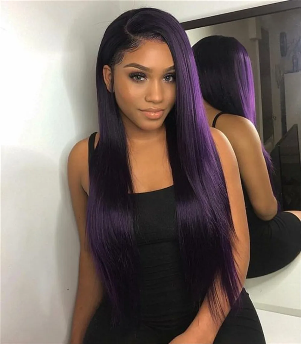 Special Top Quality Purple Colored Straight Hair Full Lace Human Hair Wigs Brazilian Remy For Women Bleached Konts Glueless Wigs with Baby Hair