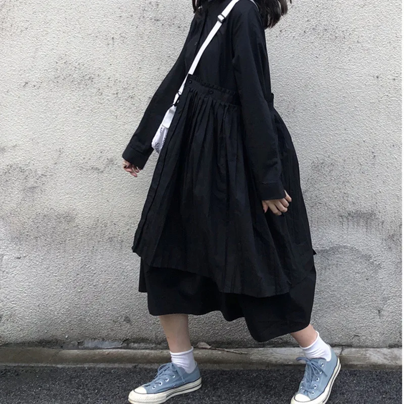 Women Dress Spring Autumn Loose Mid-length Lapel Long Sleeve Single Breasted Irregular Wrinkled Dress Small Black Dresses Frocks
Women Dress Spring Autumn Loose Mid-length Lapel Long Sleeve Single Breasted Irregular Wrinkled Dress Small Black Dresses Frocks