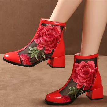 Women Cow Leather Rough Heels Wedding Party Pumps Breathable Lace Embroider Flowers Ankle Boots Casual Summer Mary Jane shoes
Women Cow Leather Rough Heels Wedding Party Pumps Breathable Lace Embroider Flowers Ankle Boots Casual Summer Mary Jane shoes