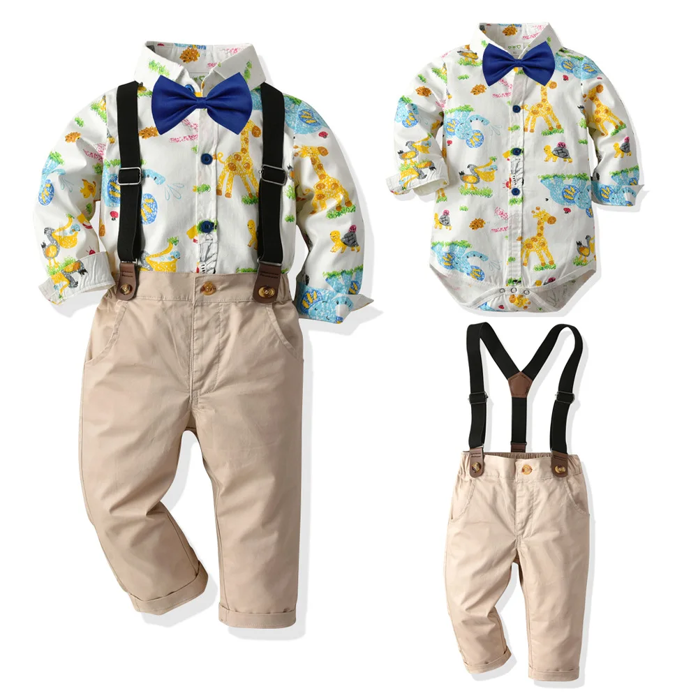 Childrenswear Autumn Male Baby Gentleman Cartoon Romper Suspender Pants Infants Clothes BABY'S FIRST Month Baptism Formal Dress
Childrenswear Autumn Male Baby Gentleman Cartoon Romper Suspender Pants Infants Clothes BABY'S FIRST Month Baptism Formal Dress