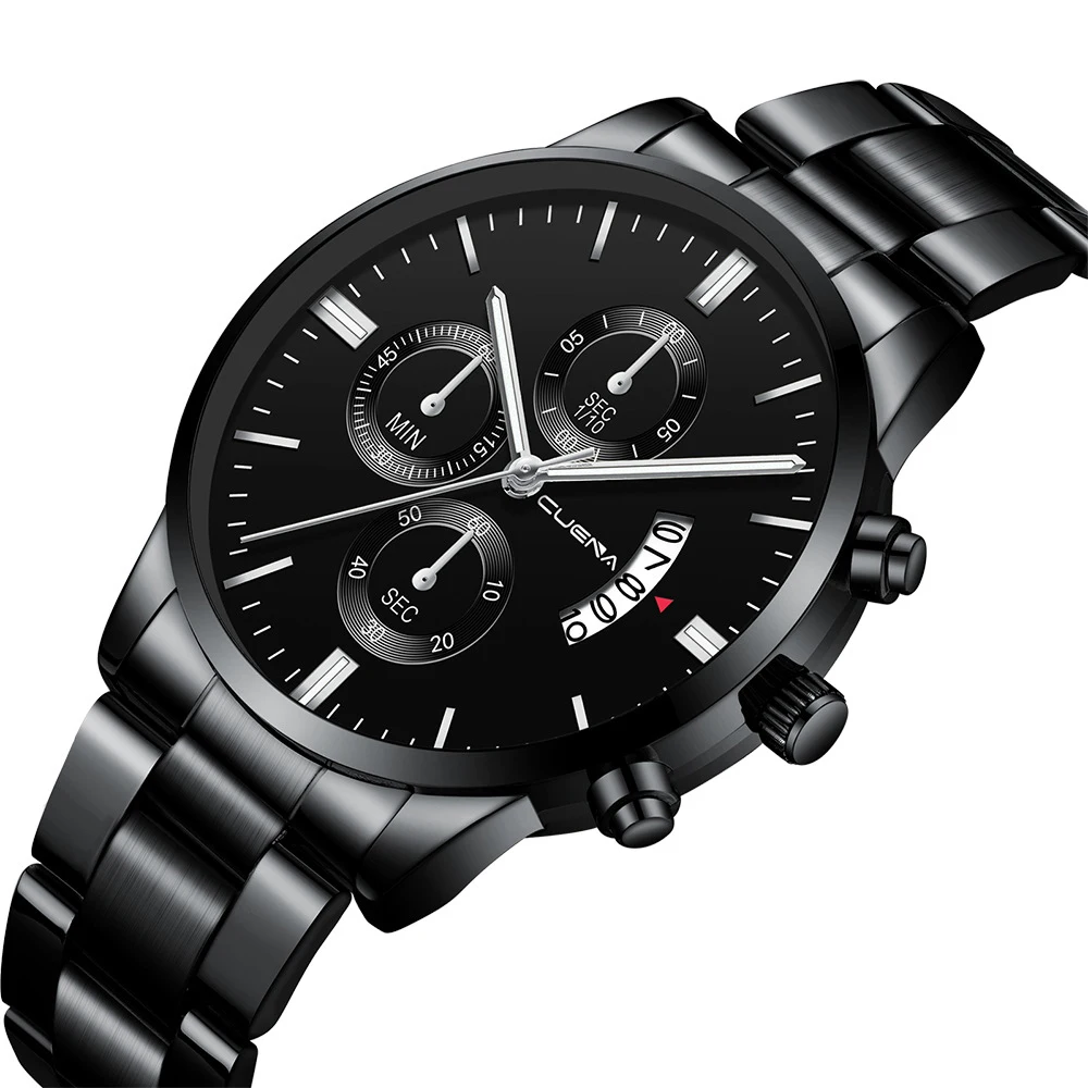 Black shell silver hands men's quartz steel belt watch Korean version of the simple trend table wholesale with calendar watch
Black shell silver hands men's quartz steel belt watch Korean version of the simple trend table wholesale with calendar watch