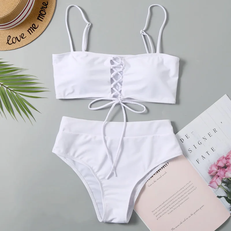 Lace Up White High Waisted Bikini Set Strapless Bandeau Bikini Women Solid Swimsuit Summer Swimwear 2020 Two-pieces Bathers
Lace Up White High Waisted Bikini Set Strapless Bandeau Bikini Women Solid Swimsuit Summer Swimwear 2020 Two-pieces Bathers
