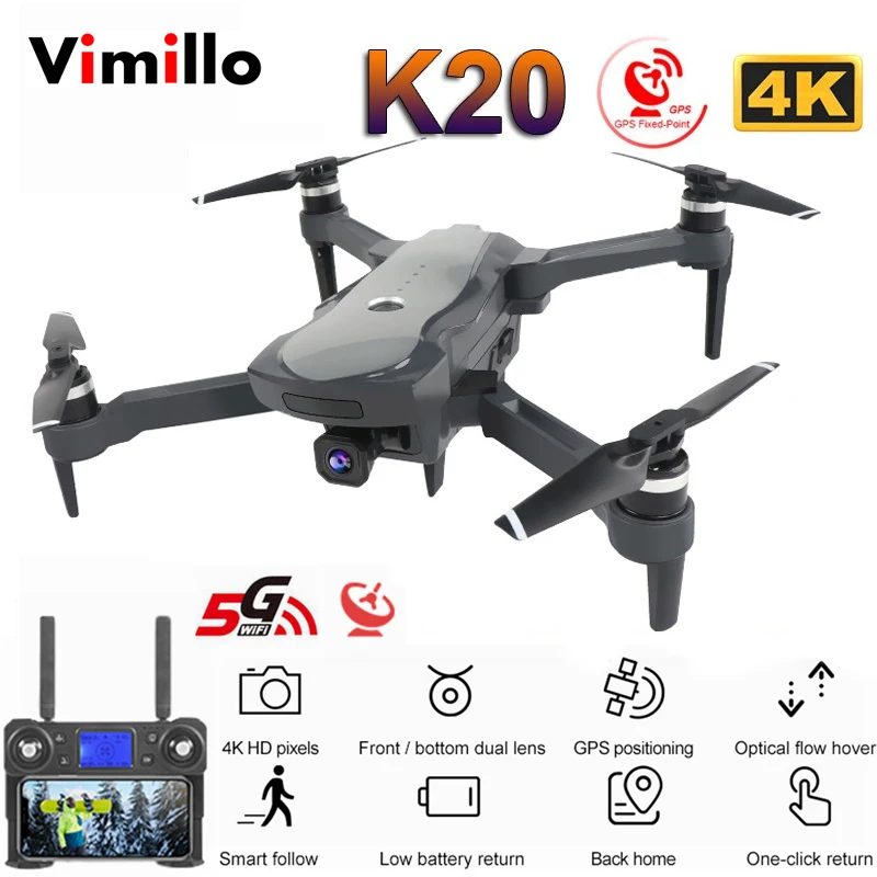 Vimillo K20 Drone With 4K Camera Dual GPS One-Key Return Headless Mode Follow Me Circle Fly RC Quadcopter Drones toys
Vimillo K20 Drone With 4K Camera Dual GPS One-Key Return Headless Mode Follow Me Circle Fly RC Quadcopter Drones toys