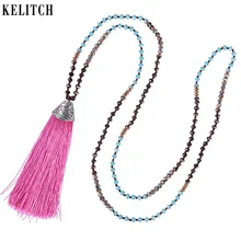 KELITCH のペンダントネックレスヴィンテージスタイル手織りクリスタルビーズチェーンネックレス女の子ファッションギフトビジュ(China)