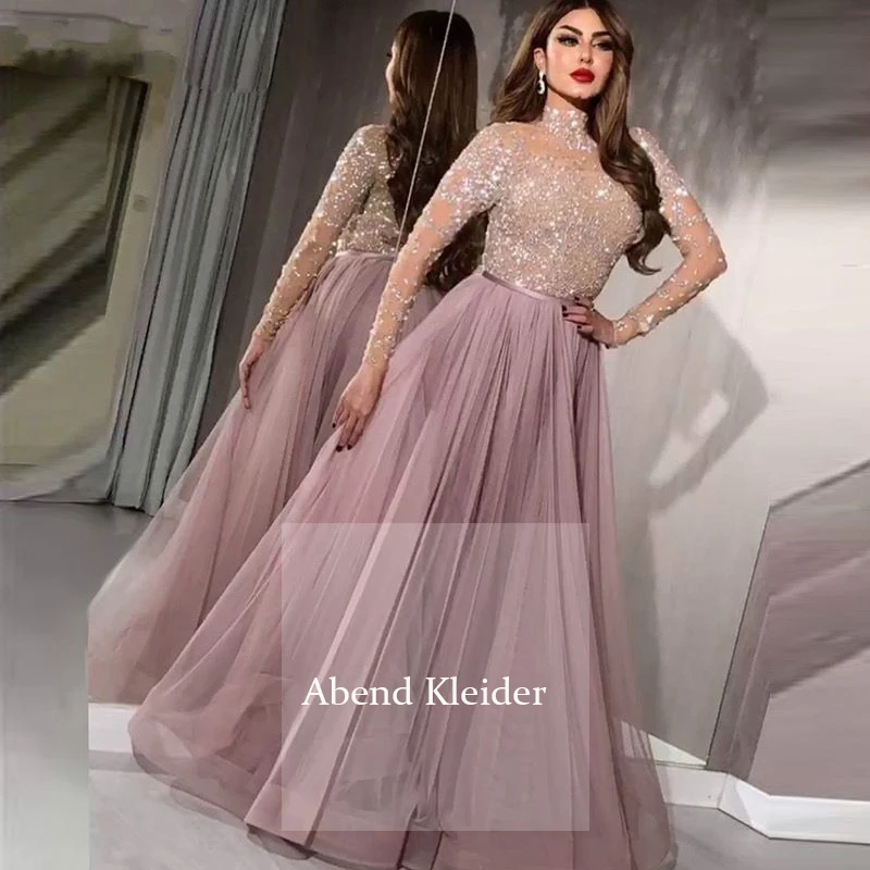 Long Sleeves High Neck Arabic Evening Dresses 2020 Beaded Moroccan Kaftan Formal Party Gown abendkleider robe de soiree |