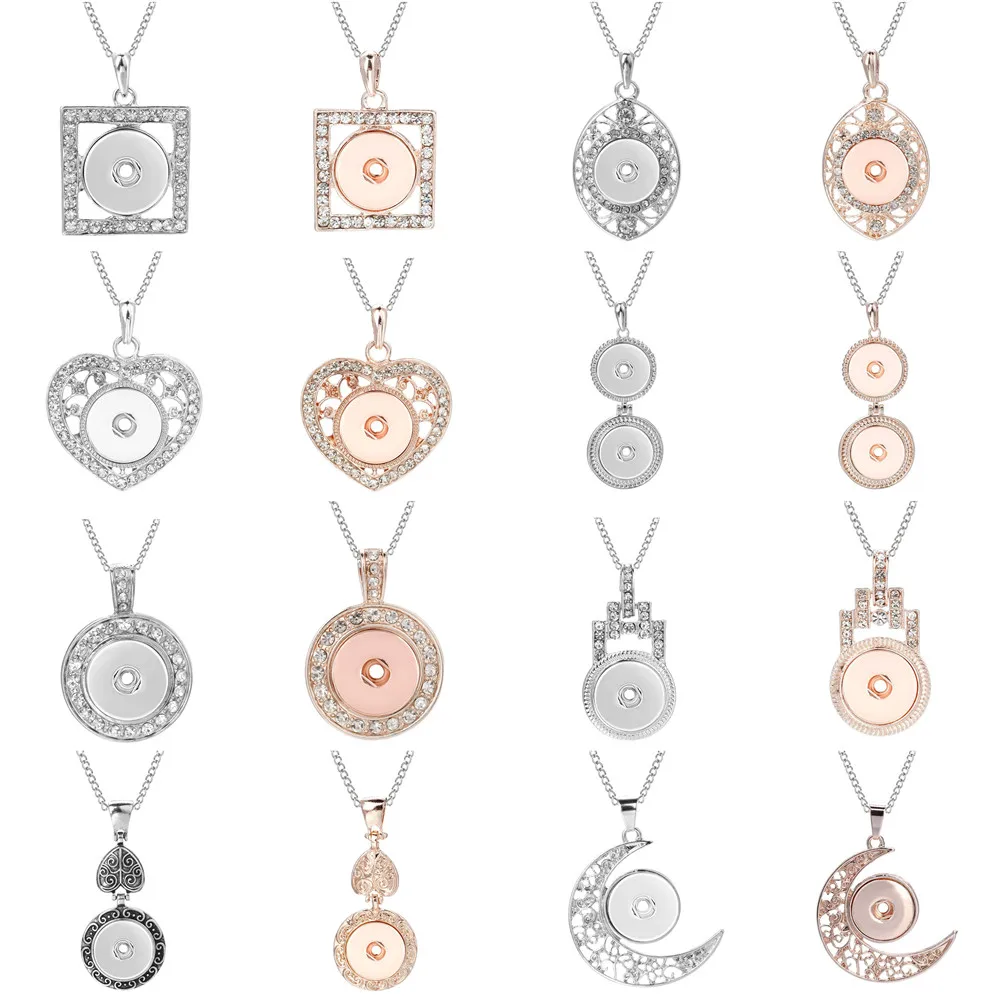 

New Snap Jewelry Rose Gold Silver Color Crystal Snap Button Necklace Fit 18mm 20mm Snap Buttons Round Snaps Necklaces