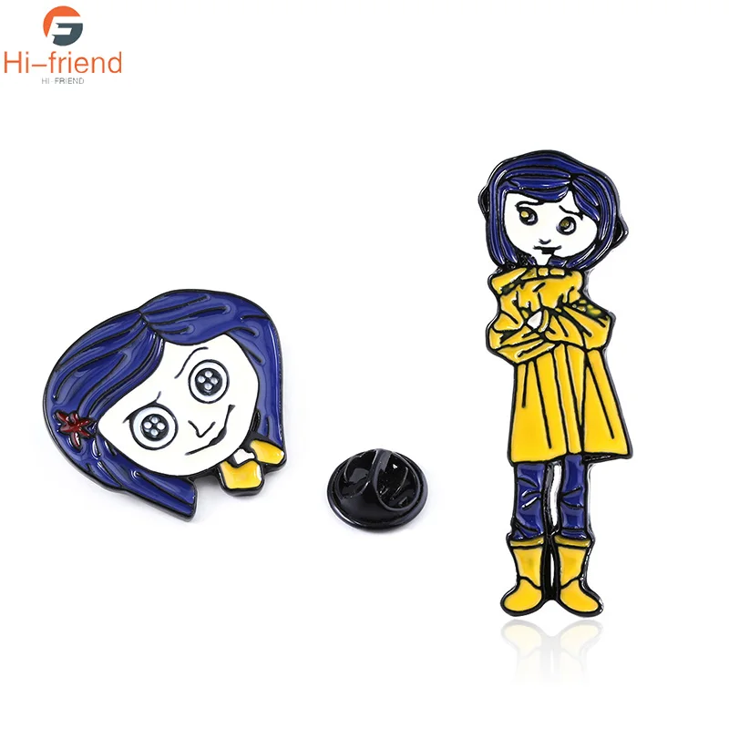 Брошь Coraline жуткая анимационная брошь милая эмалированная булавка булавки для