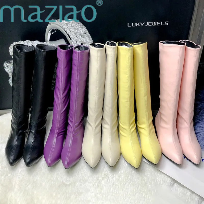 Pointed Toe Slip-On Knee High Boots Women Soft Leather low heel Sewing autumn winter boots comfortable Sexy women boots MAZIAO
Pointed Toe Slip-On Knee High Boots Women Soft Leather low heel Sewing autumn winter boots comfortable Sexy women boots MAZIAO