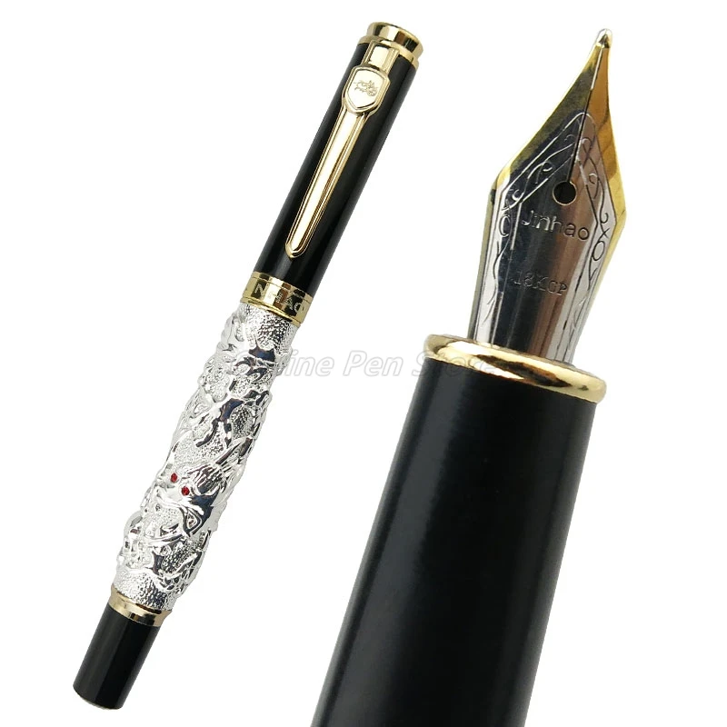 

Jinhao Metal Ancient Silver Auspicious Dragon Carving Embossing Medium Nib Fountain Pen Office School Stationery Accessories