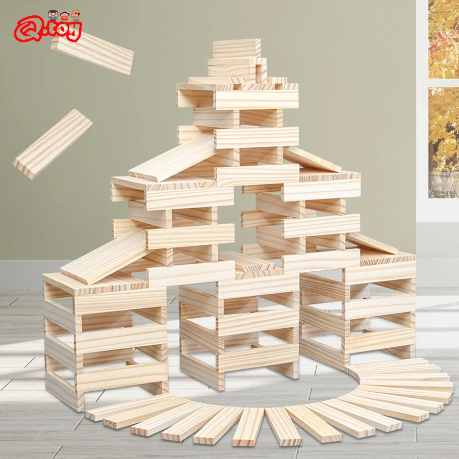 

100pcs Wooden Building Block Architecture DIY Educational Toys for Kids Construction Kit Stacking High Block Puzzle Games Child