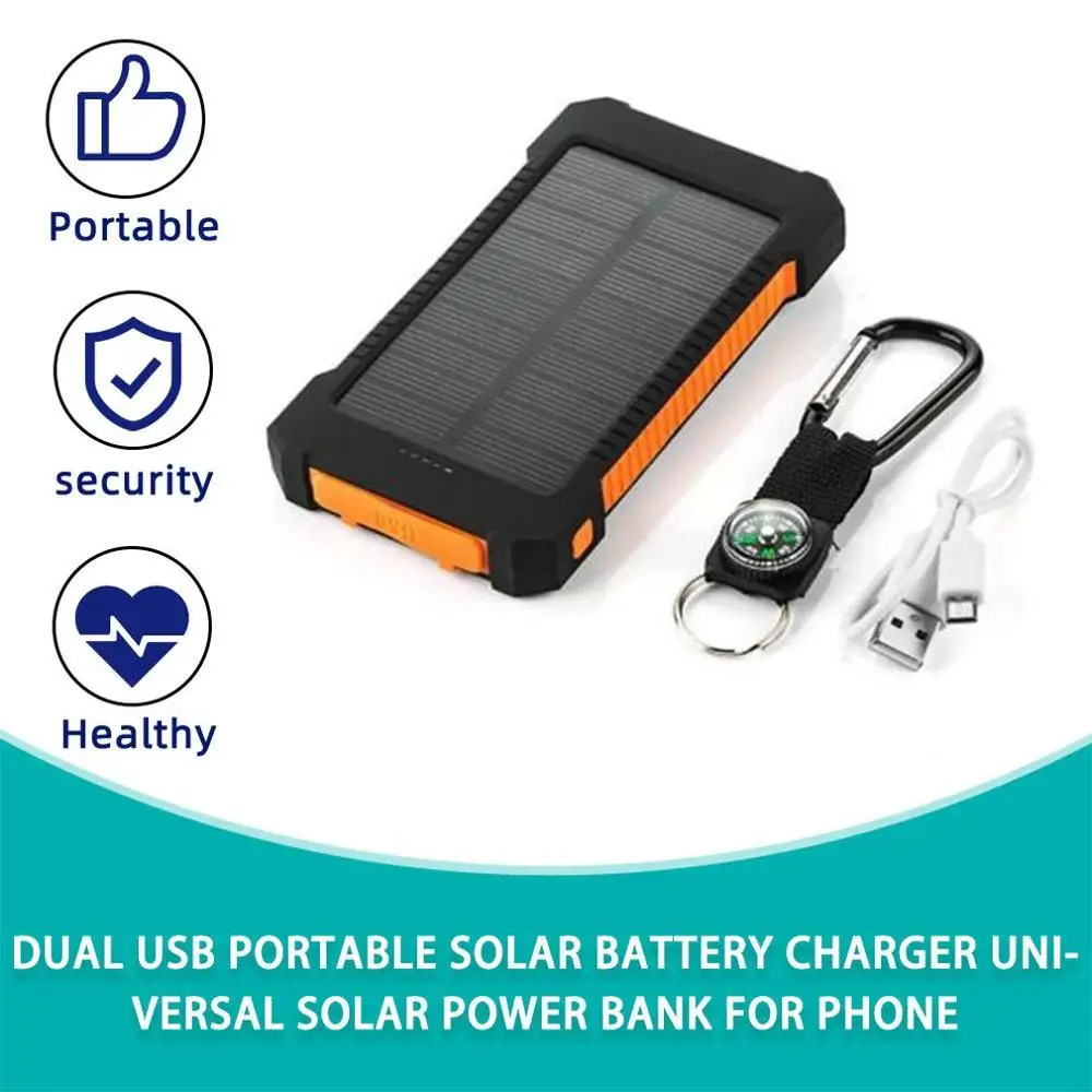 Large Capacity Solar Power Bank Dual USB Portable Solar Battery Charger Universal Mobile Phone Charger External Battery Pack
Large Capacity Solar Power Bank Dual USB Portable Solar Battery Charger Universal Mobile Phone Charger External Battery Pack