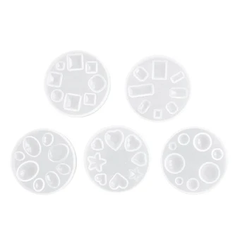 5 Pcs Silicone Mould, Small Round Love Rhombus Rectangle Square Polygon, Crystal Epoxy Mold for DIY Resin Jewelry Making