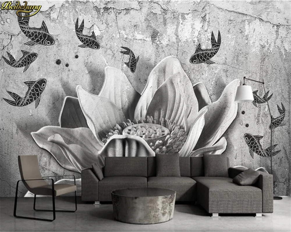 

beibehang Custom wall paper mural 3D embossed lotus retro cement TV sofa background wall papers home decor parede 3d wallpaper