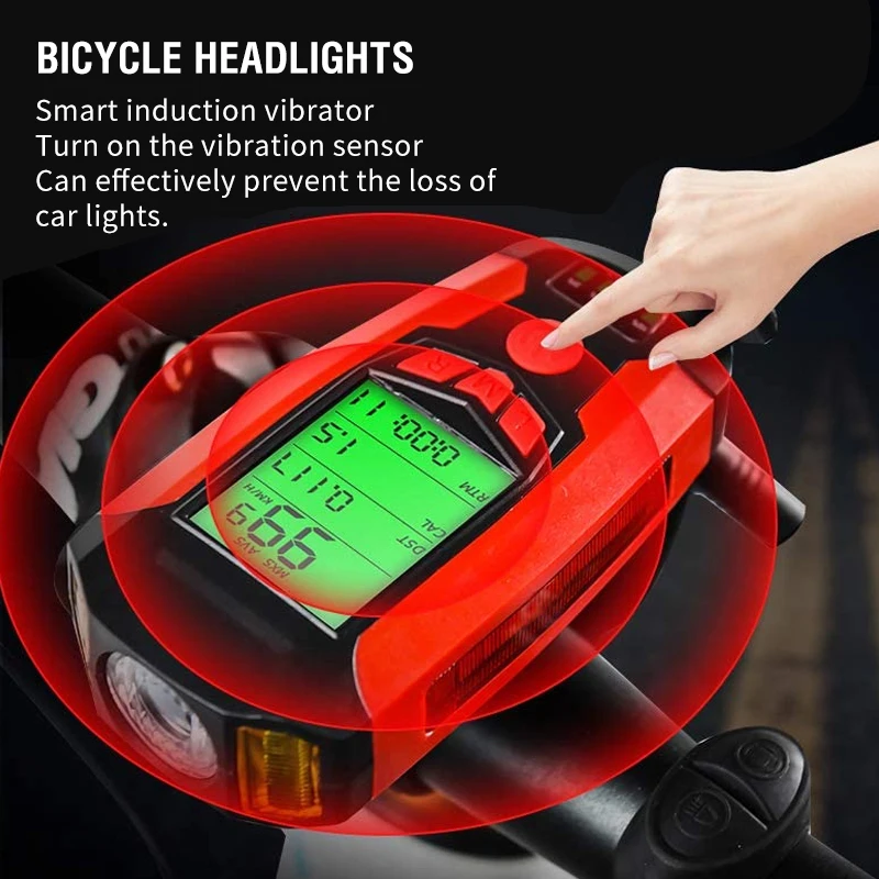 

Bike Light Bicycle Front Lights Waterproof Computer Speedometer 5 modes Bike Headlight with Horn Anti-theft Bike Flashlight