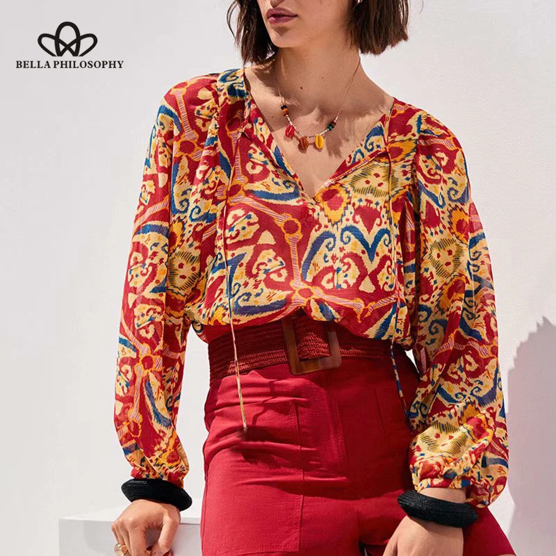 Женская блузка Bella philosophy осенняя с длинным рукавом винтажный цветочный принт