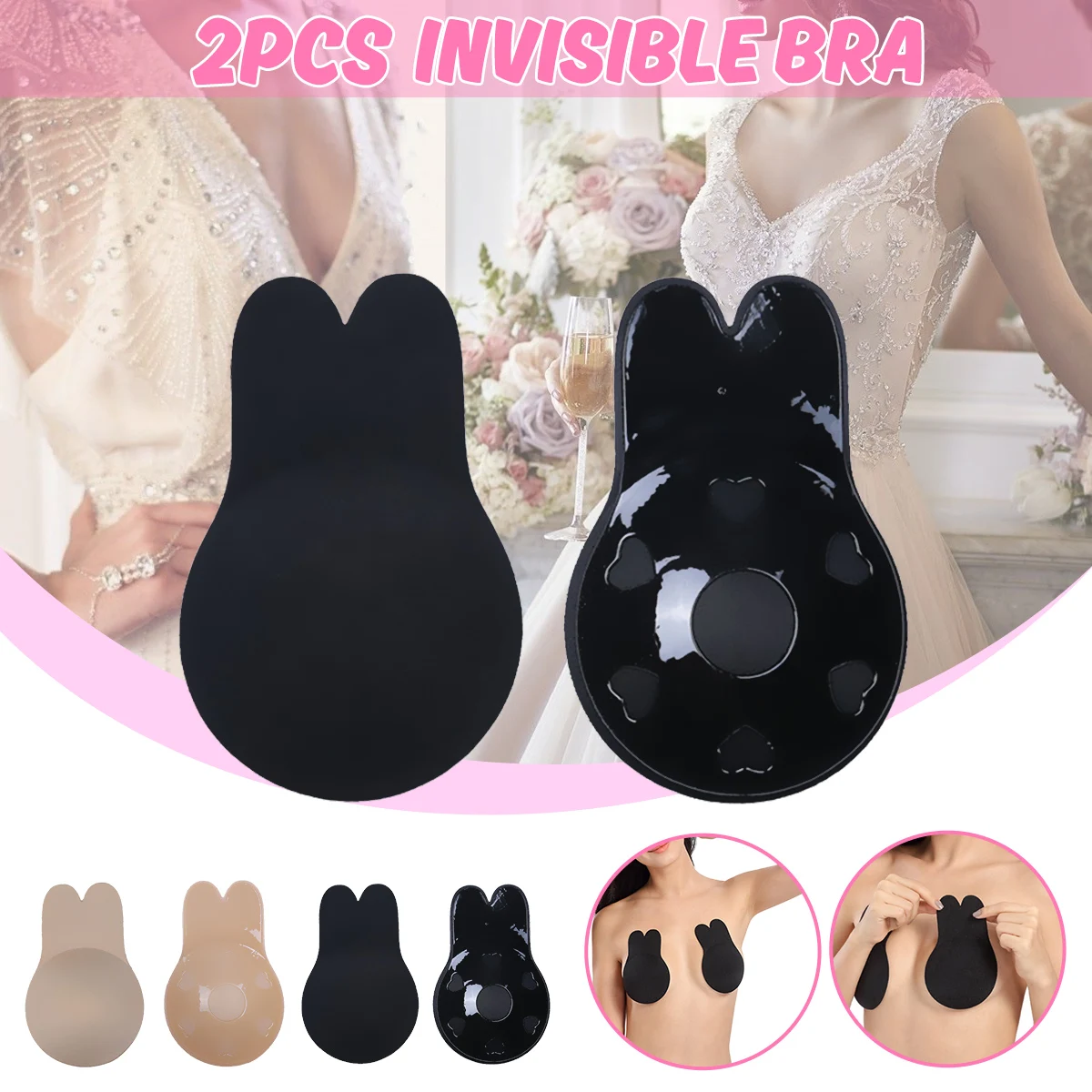 2x Invisibled Bras Strapless Adhesive Bra Self Adhesive Rabbit Ear Shape for Wedding Dresses Deep V-suits low-cut Breast Lifting
2x Invisibled Bras Strapless Adhesive Bra Self Adhesive Rabbit Ear Shape for Wedding Dresses Deep V-suits low-cut Breast Lifting