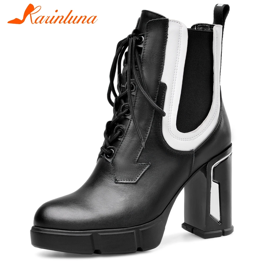 KARINLUNA New Concise 33-43 Genuine Leather Ankle Boots Women 2019 Platform Booties Ladies High Heels OL Shoes Woman
KARINLUNA New Concise 33-43 Genuine Leather Ankle Boots Women 2019 Platform Booties Ladies High Heels OL Shoes Woman