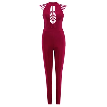 High Quality Wine Red Sleeveless Hollow Out Rayon Bandage Jumpsuit Cocktail Party Bodycon Jumpsuit
High Quality Wine Red Sleeveless Hollow Out Rayon Bandage Jumpsuit Cocktail Party Bodycon Jumpsuit