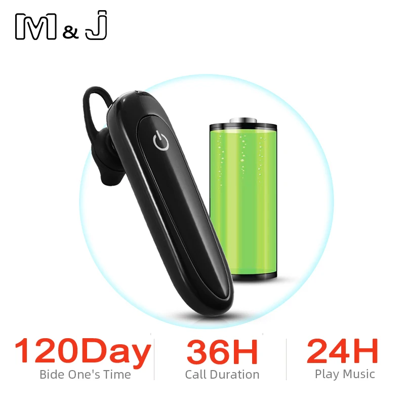 Беспроводные наушники M & J с одним ухом гарнитура Bluetooth для работы и вождения
