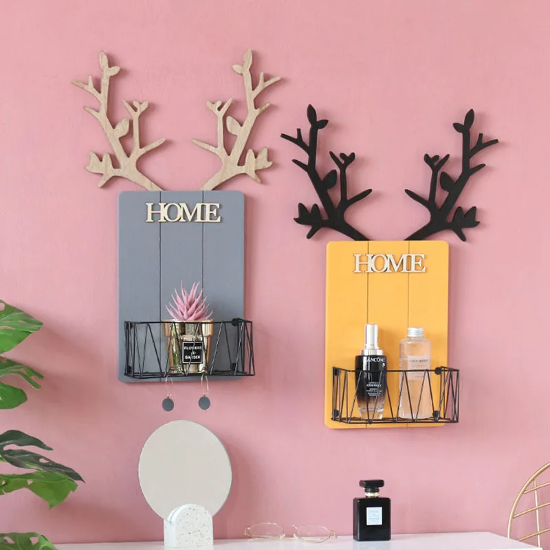 Wall-mounted Storage Rack Wood Antlers Wall Decorative Holders Iron Grid Hanging Basket Home Organization and Storage Home Goods
Wall-mounted Storage Rack Wood Antlers Wall Decorative Holders Iron Grid Hanging Basket Home Organization and Storage Home Goods