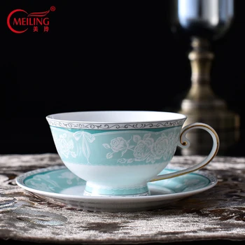 MEILING Porcelain Peppermint Green Embossed Rose Cup and Saucer Fine Bone China Coffee Cup Saucer Set Personalized Gift Ceramic
MEILING Porcelain Peppermint Green Embossed Rose Cup and Saucer Fine Bone China Coffee Cup Saucer Set Personalized Gift Ceramic