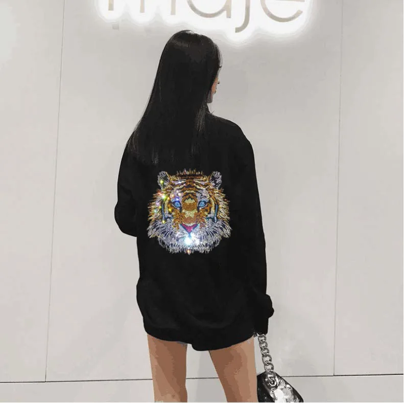 Top quality Black Cotton Oversize Sweatshirts Women long Sleeve O-neck Hot drill Hoodies
Top quality Black Cotton Oversize Sweatshirts Women long Sleeve O-neck Hot drill Hoodies