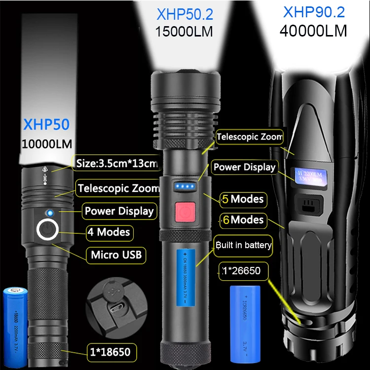 500000LM XHP90.2 Powerful LED Flashlight USB Rechargeable LED Torch XHP50 XHP70 Hand Lamp 26650 Power Display Tactical Lamp
500000LM XHP90.2 Powerful LED Flashlight USB Rechargeable LED Torch XHP50 XHP70 Hand Lamp 26650 Power Display Tactical Lamp