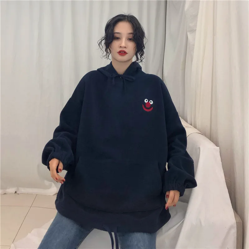 ELMO Embroidery Hoodies Pockets Oversize Sweatshirts
